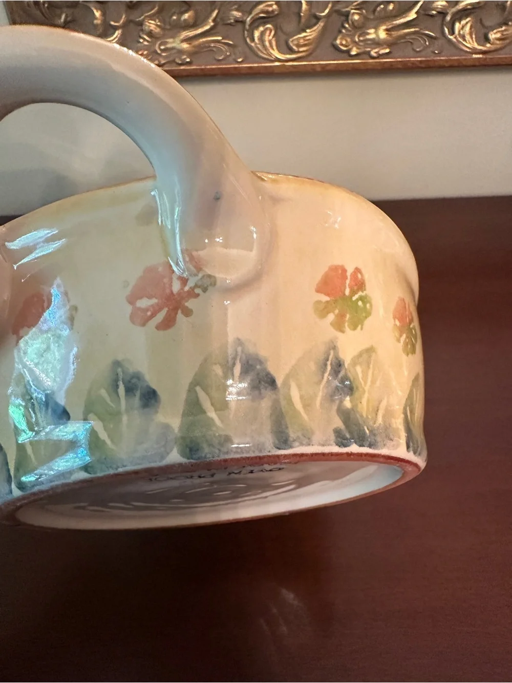 Hand-Painted Ceramic Serving Bowl in Orange and Red by